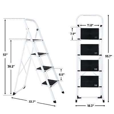 #ad Protable 4 Step Ladder Folding Steel Wide Step Anti Slip Sturdy 330lbs Home Use $47.58