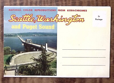 #ad 1950s SEATTLE WASHINGTON PUGET SOUND FOLD OUT POSTCARD 12 VIEWS Z5175 $9.50