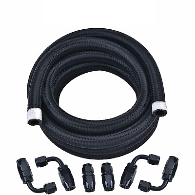 #ad AN10 10AN Fitting Stainless Steel Braided Oil Fuel Hose Line Kit 10Feet Black $54.98