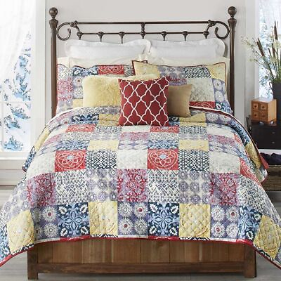 #ad Bohemian Patchwork Look Solid Color Quilted Bedding Ensemble Bedroom Home Décor $28.99