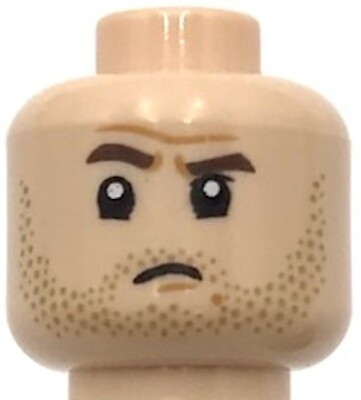 #ad Lego New Minifigure Head Dual Sided Dark Brown Eyebrows Dark Tan Stubble Beard $2.99