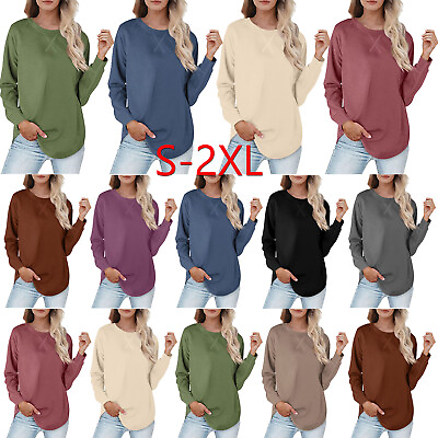 #ad Womens Long Sleeve Blouse Tunic Pullover Tops Casual Loose Basic Loose Shirt Tee $23.95