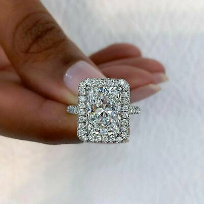 #ad 4CT Diamond Halo Wedding Engagement Ring 14k White Gold Finish Radiant Round Cut $83.76
