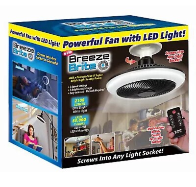 #ad Breeze Brite BRZB MC4 Ceiling Fan amp; LED Light Screws into Light Socket Remote $29.90