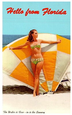 #ad Water Scenery Fine Sexy Bikini Model Hello Florida Vintage Unposted Postcard $9.99