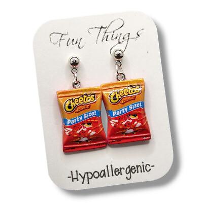 #ad 3D Faux Cheetos Bag Dangle Stud Earrings Hypoallergenic Post Cheetos Lovers Gift $10.95