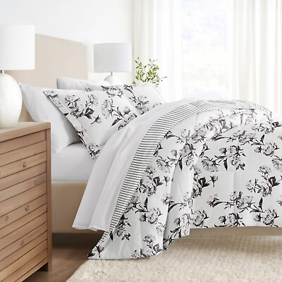 #ad Kaycie Gray Floral Patterned Reversible Comforter Set $35.69