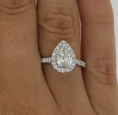 #ad 1.65 Ct Pave Halo Pear Cut Diamond Engagement Ring VS1 D White Gold 14k $3186.00
