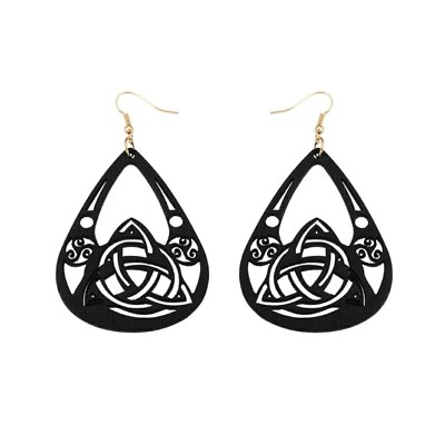 #ad Celtic Black Wooden Triquetra Trinity Triskelion Earrings $7.99