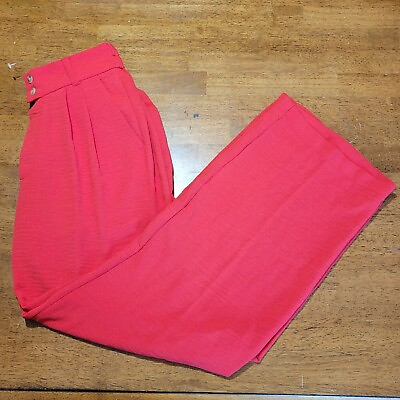 #ad Tullea Womens Pants Small Solid Red Wide Leg Pleated Stretch Lightweight NWOT $15.96
