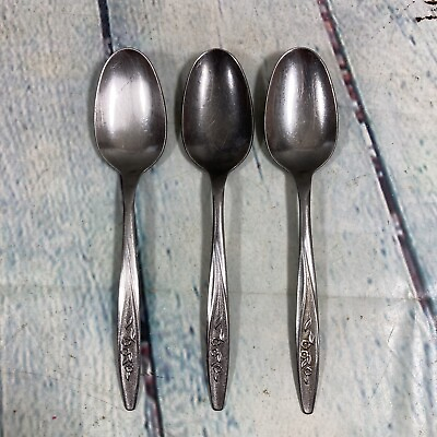 #ad 3 Vintage Superior Radiant Rose Oval Soup Spoons Stainless Steel Flatware 7quot; L $10.49