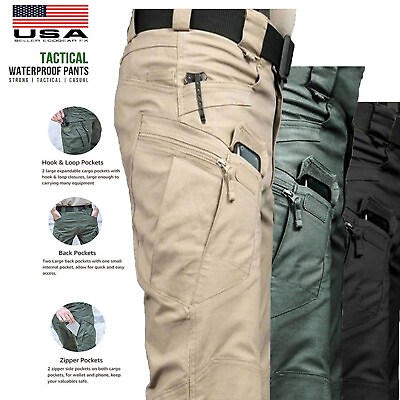 #ad Tactical Mens Cargo Pants Waterproof Work Hiking Combat Outdoor Trousers Pants $9.99