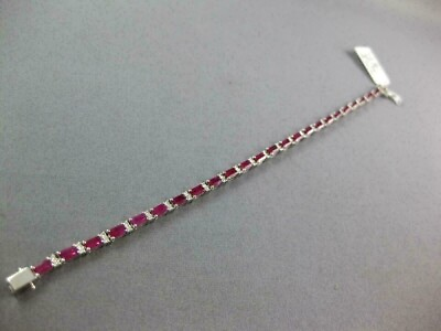 #ad 10 Ct Emerald Cut Simulated Red Ruby Tennis Women Bracelet 14K White Gold Plated $289.99