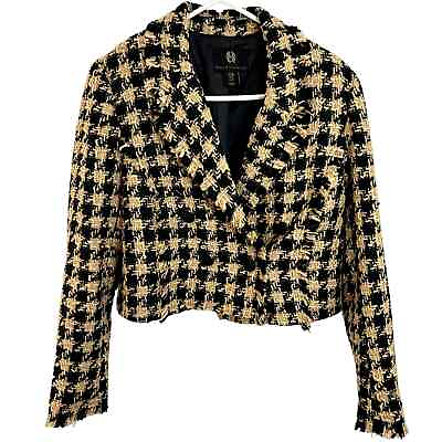 #ad House of Harlow 1960 Tweed Short Jacket Womens Size Medium Black Brown Plaid $59.99