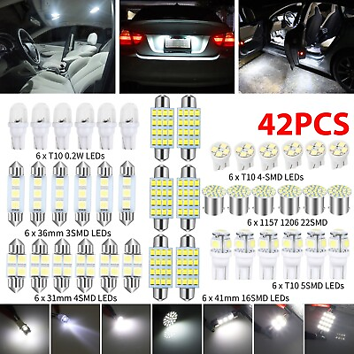 #ad #ad 42PCS Car Interior Combo LED Map Dome Door Trunk License Plate Light Bulbs White $10.98