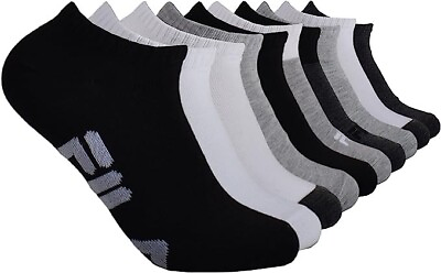 #ad FILA Women#x27;s Socks No Show Ankle Size 6 10 White Black Gray Logo 10 Pair $11.99