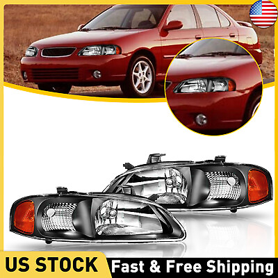 #ad Headlights Fits Nissan Sentra 2000 2003 Black Light Front Headlamps Pair Replace $64.99