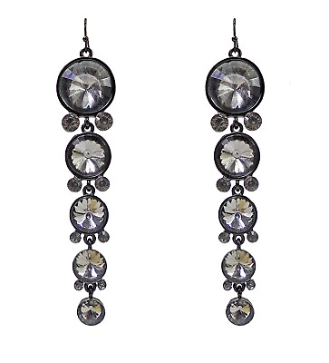 #ad Long dramatic crystal earring with round light gray round color crystals New $12.99