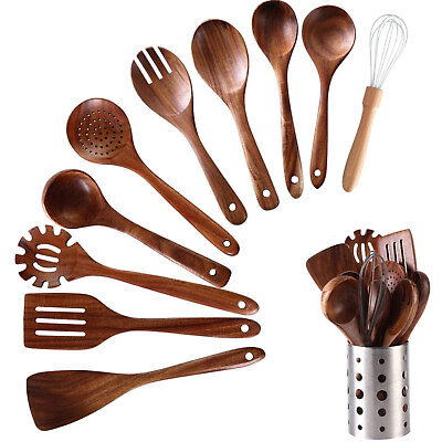 #ad Wooden Kitchen Utensils set 11 PCS Wooden Cooking Spoons and Spatula for Cooking $31.99