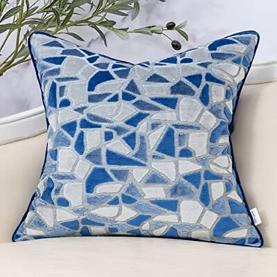 #ad Blue Geometric Velvet Throw Pillow Cover Modern Luxury Cushion Case Neutral P... $28.36