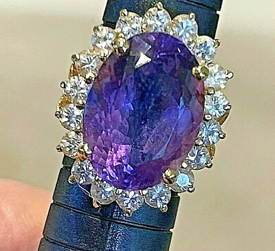 #ad 18k Gold Amethyst amp; White Sapphire Ring by DC. Appx 10ct Amethyst 18 Sapphires $1300.00