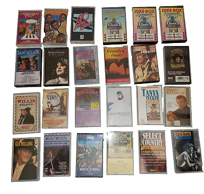 #ad Early Rock N Roll Country Cassette Tapes Lot of 24 Untested 1950s 1960s thru 90s $24.99