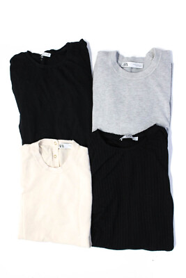 #ad Zara Womens Crew Neck Knit Shirts Gray Black Beige Size Small Medium Lot 4 $42.69