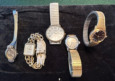 #ad Lot Of 5 Vintage Womens Quartz Watches Timex Pulsar Brut Benenger Untested $55.00