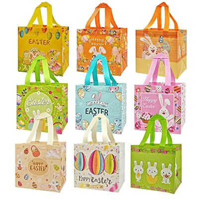 #ad Easter Gift Bags 9 Piece Easter Bags With Handles Small Easter Egg Hunt Bags ... $21.58