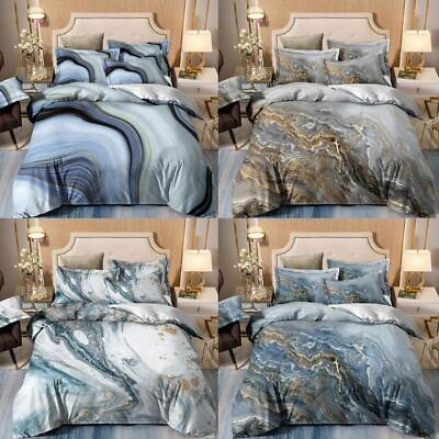 #ad Fashion Marble Floral Quilt Duvet Cover Set Soft King Comforter Cover Bedclothes $63.99