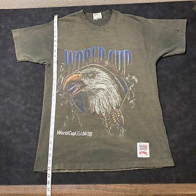 #ad Vintage World Cup USA Shirt Faded Black Thrashed Double Sided Eagle 90s Medium $74.00