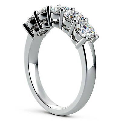 #ad 1.5 Carat H VS2 Diamond Anniversary Ring Round Cut 14k White Gold 5 Stone Gift $2461.00