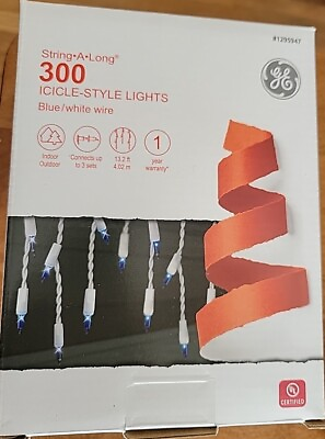 #ad 300 GE Blue String A Long Mini Icicle Style Christmas Lights on white wire NEW $27.79
