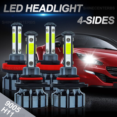 #ad 9005 H11 Combo 660000LM 4 Side LED Headlight Kits High Low Beam 6000K Bulbs 4PCS $18.19