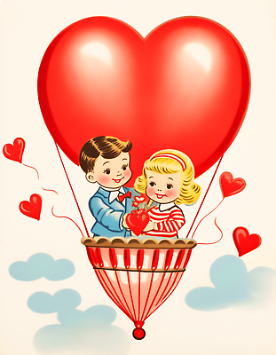 #ad Vintage Retro Hot Air Heart Balloon Valentine 8x10 Quilt or Cotton Fabric Block $14.80
