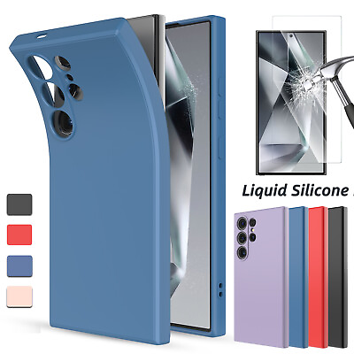 #ad For Samsung Galaxy S24 Ultra S24 S24 Case Liquid Silicone Cover Tempered Glass $10.95