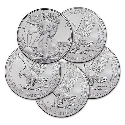 #ad 2024 1 oz American Silver Eagle Coin BU Lot of 5 Coins $166.20