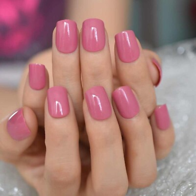 #ad Light Pink Short Square Press On Nails Glue On False Set 24 pcs Kit $12.95