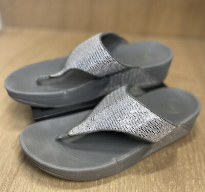 #ad Fitflops LULU Solver Glitz Sandals Flip Flops Size 8 Comfort Silver Gray $17.00