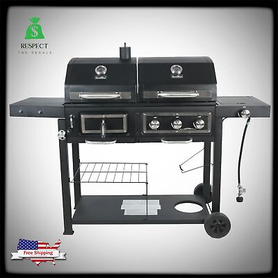 GAS CHARCOAL OUTDOOR GRILL BBQ Combo Dual Fuel Propane Stainless Steel $336.24