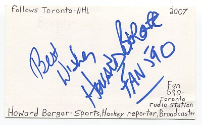 #ad Howard Berger Signed 3x5 Index Card Autographed Sports Hockey Broadcaster $30.00