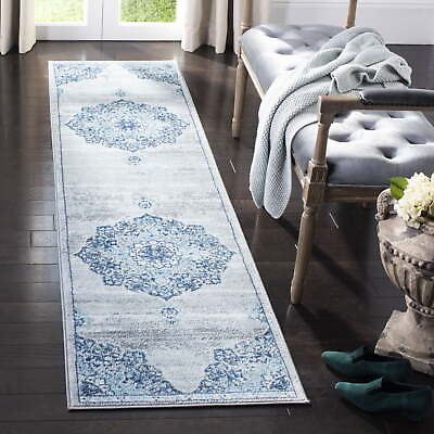 #ad Brentwood Cantor Floral Runner Rug 2#x27; x 6#x27; Navy Grey $29.98