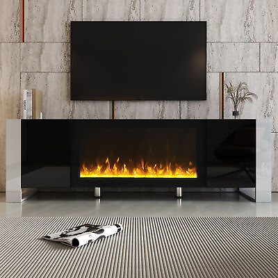 #ad #ad 78quot; Black Modern TV Stand Non heating Electric Fireplace Cabinets Media Console $374.18