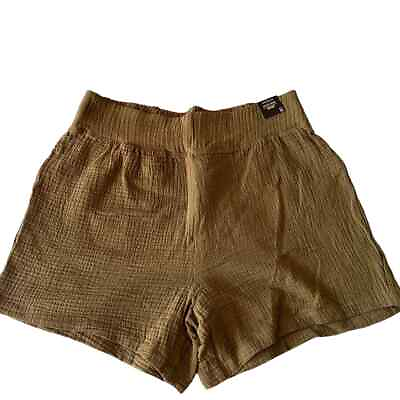 #ad One 5 One Cotton Pull On Elastic Waist High Waist Shorts Khaki Green Brown Sz M $24.00