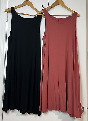 #ad Lot Of 2 Womens A New Day Black amp; Rose Sleeveless Tank Tshirt Casual Dress Large $20.00