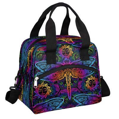 #ad Bohemian Colorful Insulated Lunch Bags for Women Men Ethnic Dragonfly Reusabl... $32.77