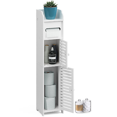 #ad Bathroom Storage Cabinet Floor Standing Toilet Paper Organizer Shelves with Door $26.99