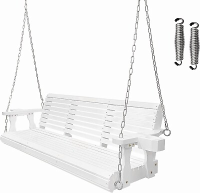 #ad 5ft Wooden Porch Swing Outdoor Patio Natural Wood Bench Hanging Garden White $280.00