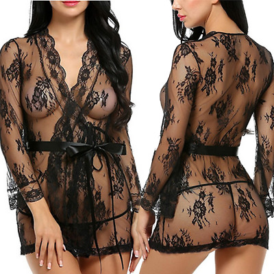 #ad US Women Lace Sexy Lingerie Nightwear Sleepwear G string Babydoll Underwear Set $6.99
