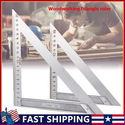 #ad 90 Right Angle Stainless Steel Triangle Ruler Woodworking Drawing Tools $6.89